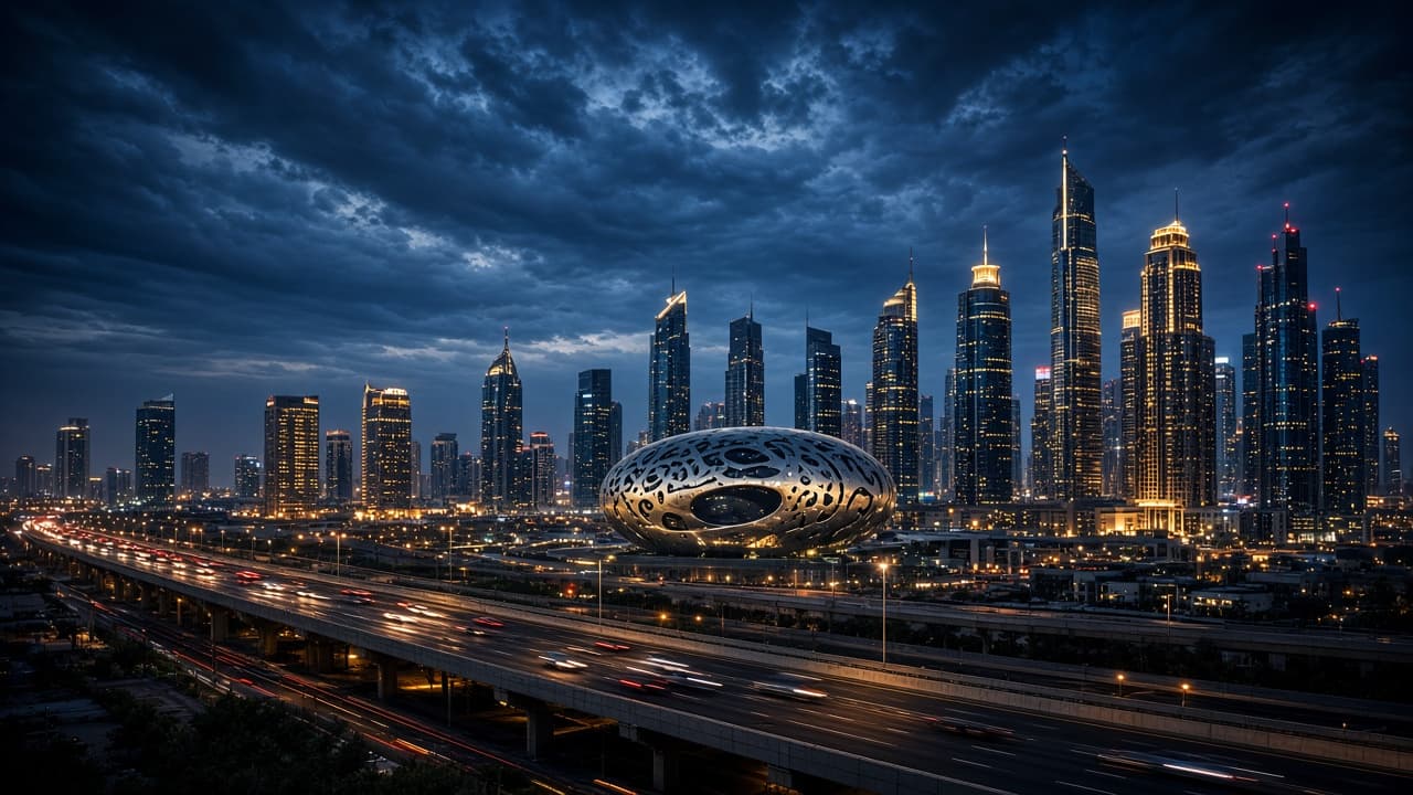 Dubai skyline lit on New Year’s Eve